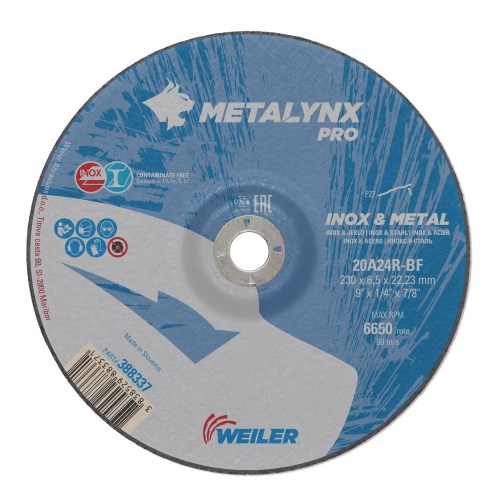 Круг шлифовальный D230х6,5 Inox&Metal 20A24R-BF Metalynx PRO 388337