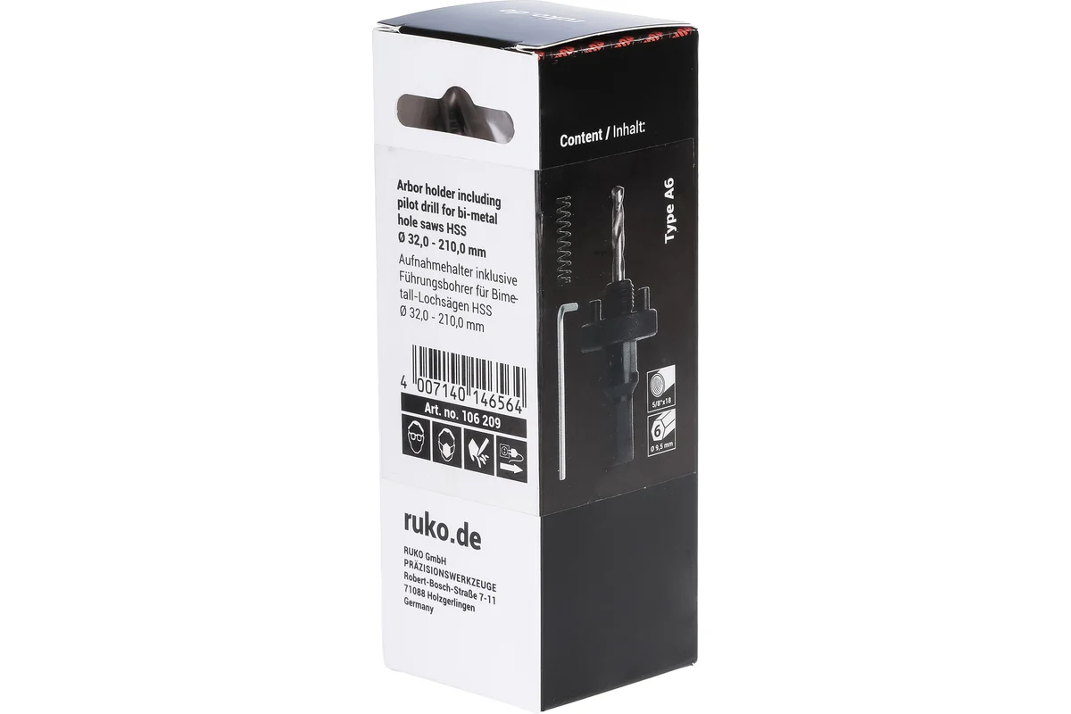 Державка для биметаллических коронок 32-210mm HSS RUKO 106209 