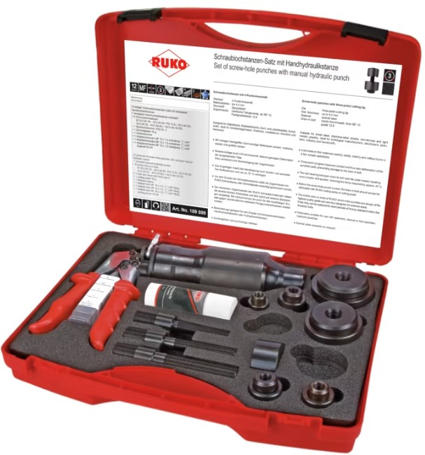 Набор пробойников отверстий с компактным ручным гидравлическим аппаратом 13 пр. RUKO 109009