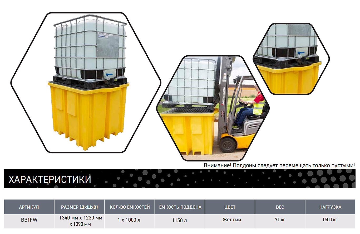 Поддон для еврокубов IBC 1 x 1000L 1330x1230x1085mm ROMOLD BB1FW