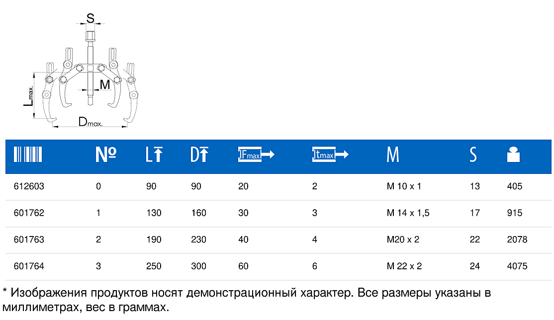 Набор съёмников с двумя перемещающимися захватами UNIOR 612655