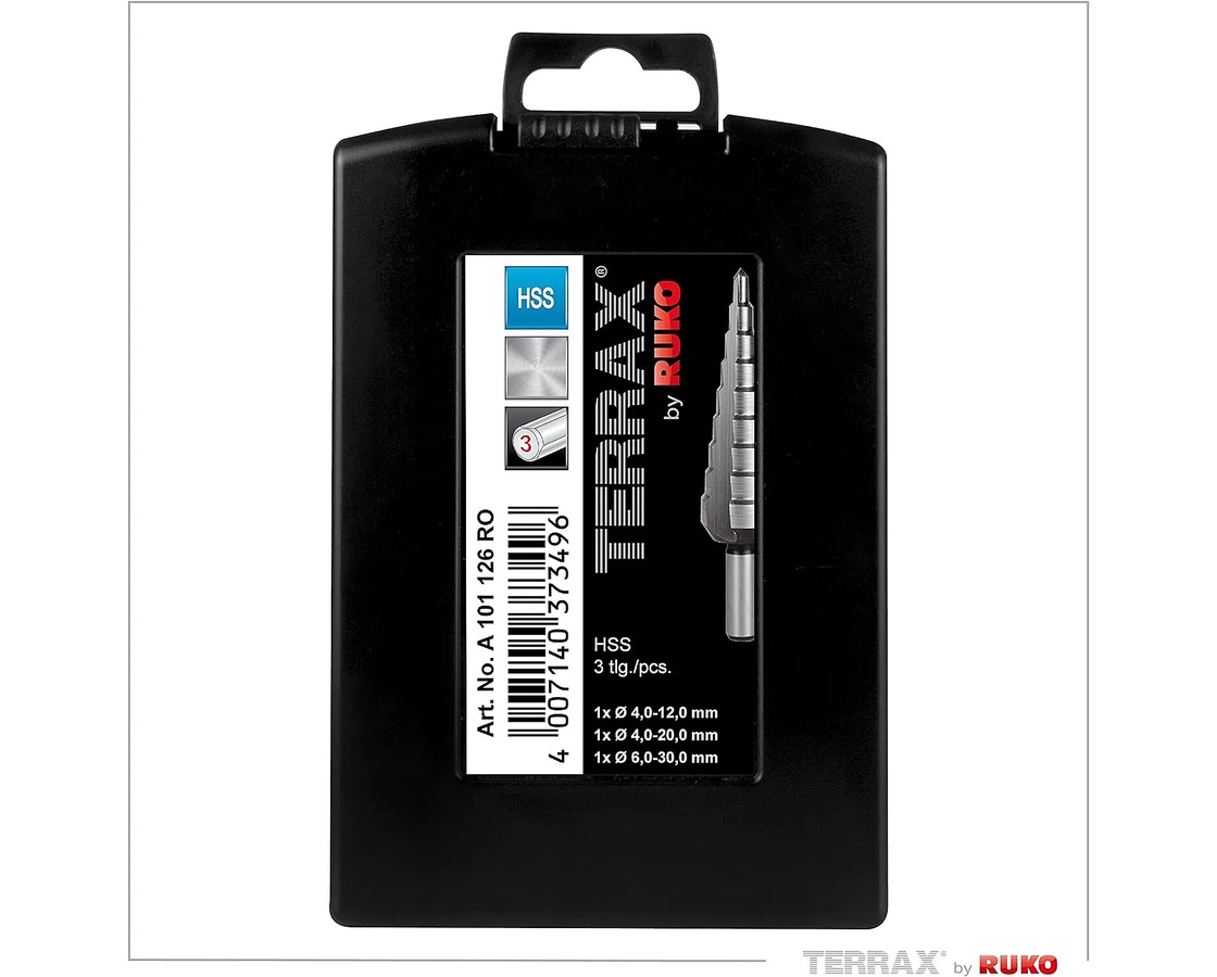 Набор ступенчатых сверел TERRAX 4.0-30.0mm HSS RUKO A101126RO