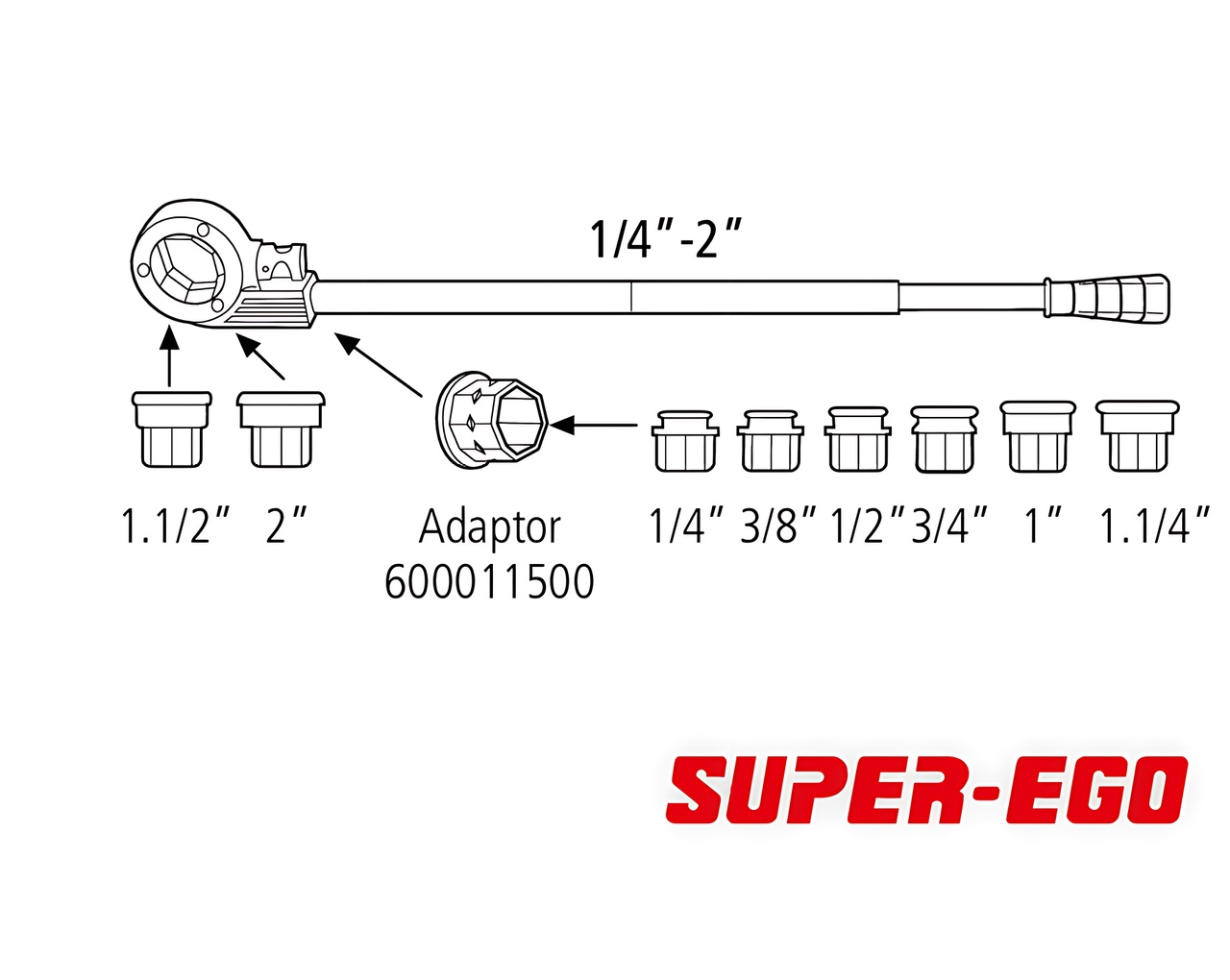 Набор резьбонарезной PROFESSIONAL 600 BSPT-R 1/4"-2" Super-Ego 600230000 