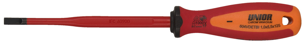 Отвертка шлицевая изолированная, рукоятка TBI, с утонённым жалом 0.8x4.0x100x185мм UNIOR 624064