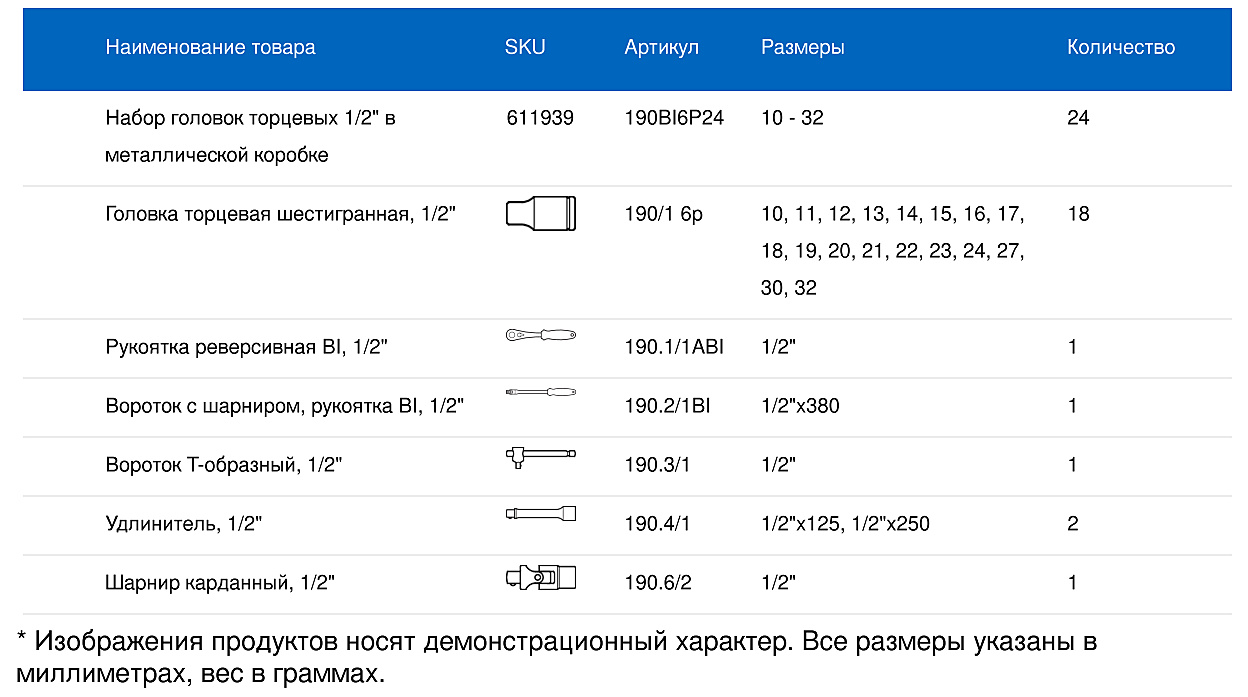 Набор торцевых головок с принадлежностями 1/2" 24пр UNIOR 611939