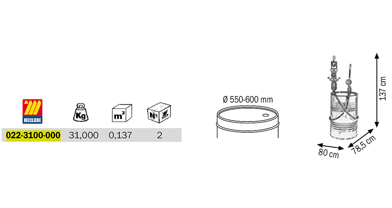 Набор для раздачи масла с промышленным насосом R=8:1 40 l/min 180-220L MECLUBE 022-3100-000