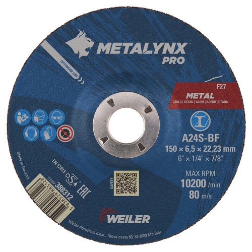 Круг шлифовальный D150х6,5 Metal A24S-BF Metalynx PRO 388312
