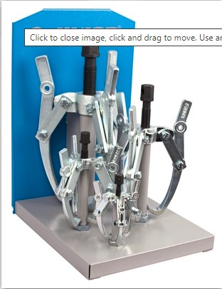 Набор съемников с тремя перемещающимися захватами (4 предм.) в металлическом стенде UNIOR 622805