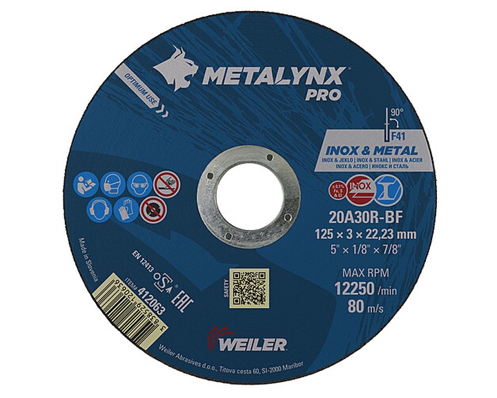 Круг отрезной D125х3,0 Inox&Metal 20A30R-BF Metalynx PRO 412063