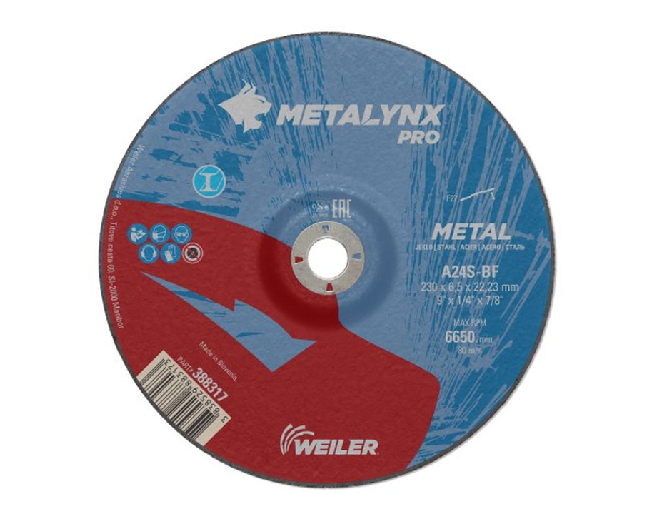 Круг шлифовальный D230х6,5 Metal A24S-BF Metalynx PRO 388317
