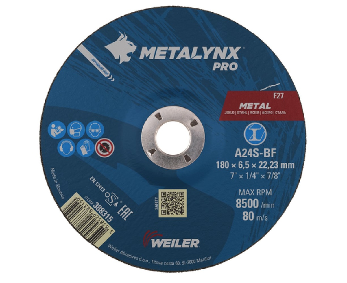 Круг шлифовальный D180х6,5 Metal A24S-BF Metalynx 388315