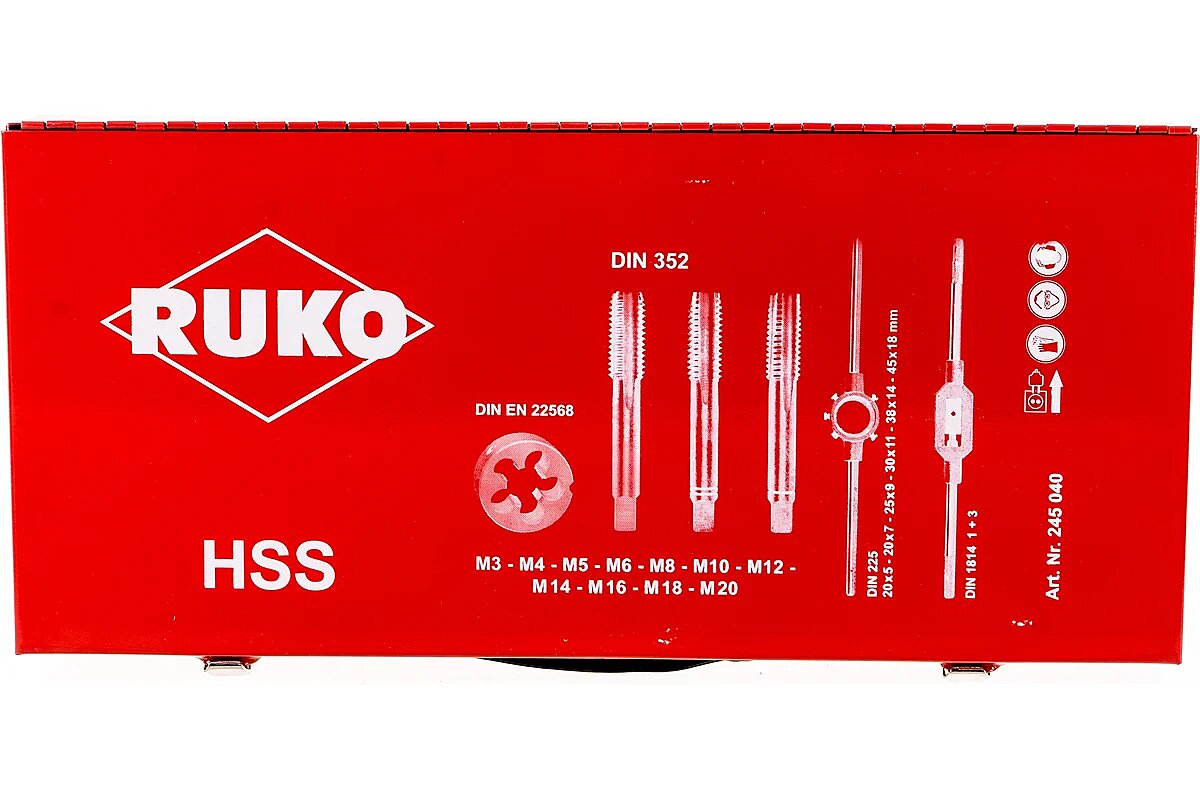 Набор метчиков и плашек M3-M20 54пр. RUKO 245040