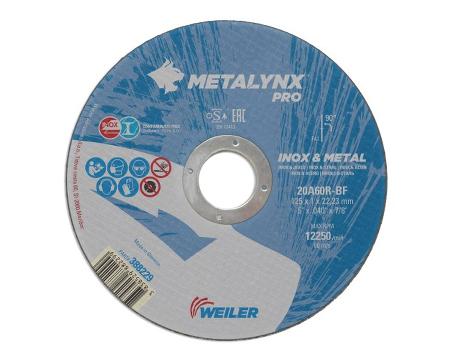 Круг отрезной D125х1,0 Inox&Metal 20A60R-BF Metalynx PRO 388229