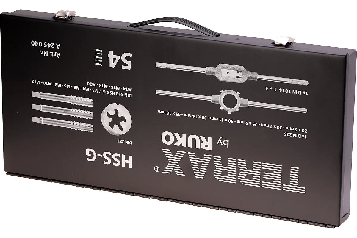 Набор метчиков и плашек M3-M20 54пр. RUKO A245040