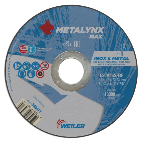 Круг отрезной D115х1,6 Metal E20A46S-BF Metalynx MAX 388477
