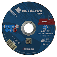 Круг отрезной D125x1.6 Metal A46S-BF Metalynx PRO 388211