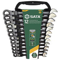 Набор черных комбинированных ключей с трещоткой и гибкой головкой 8-19мм. SATA ST08033