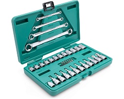 Набор торцевых головок и гаечных ключей E-torx 1/4" 3/8" 35пр SATA ST09010SJ